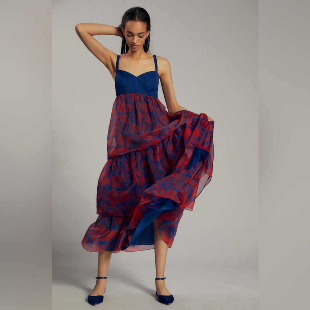 NWT Geisha Designs Tiered Organza Maxi Dress
